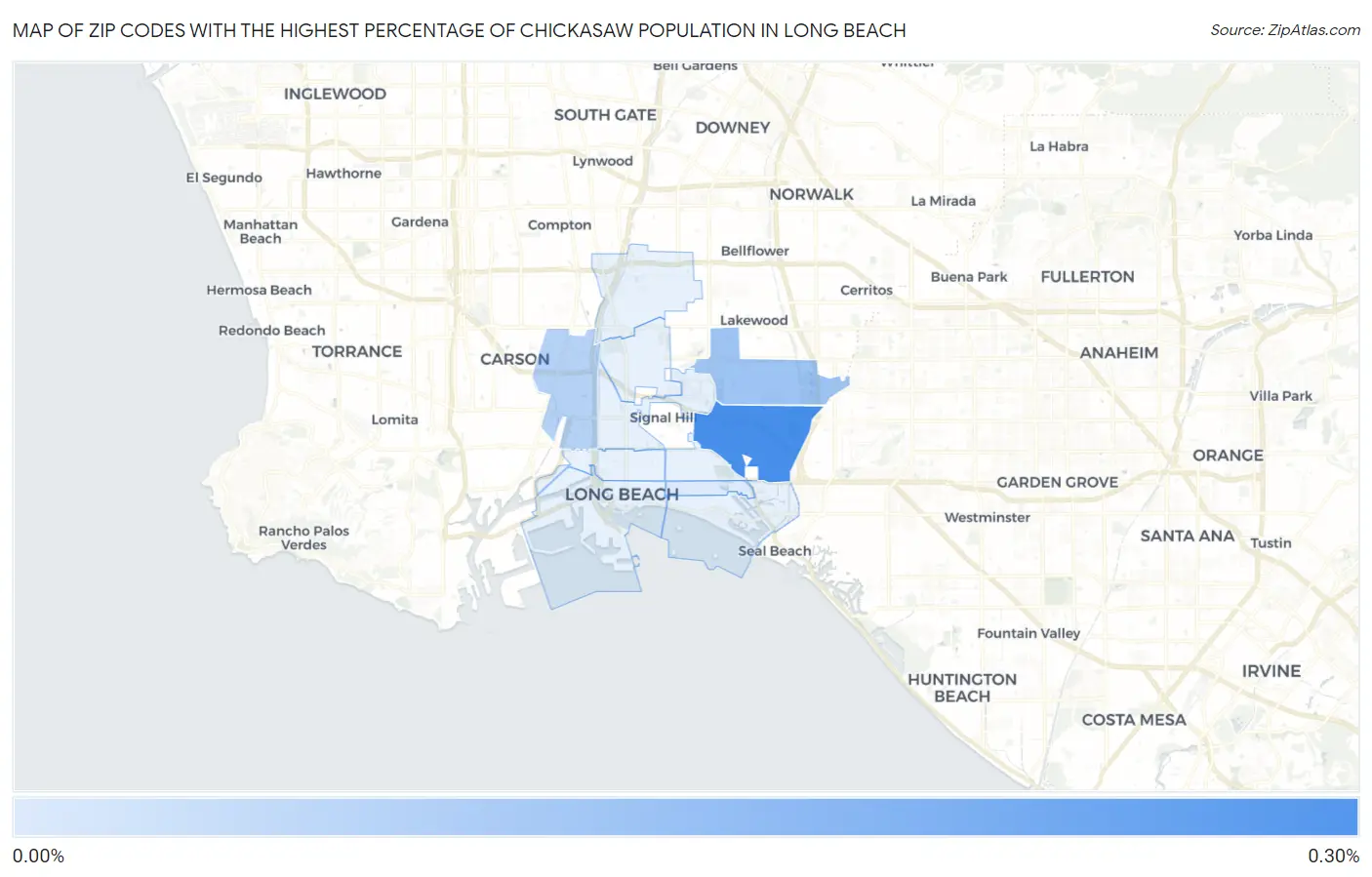 Zip Codes with the Highest Percentage of Chickasaw Population in Long Beach Map