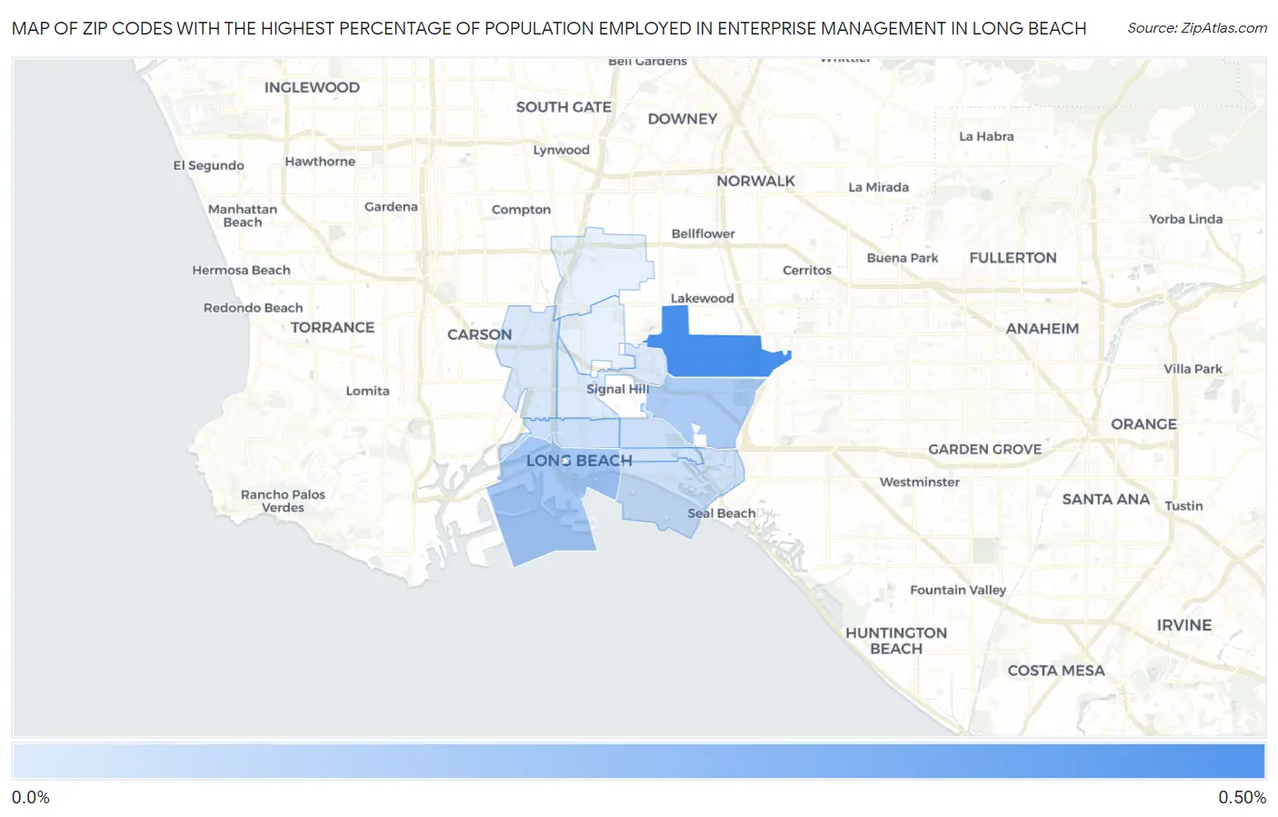 Zip Codes with the Highest Percentage of Population Employed in Enterprise Management in Long Beach Map
