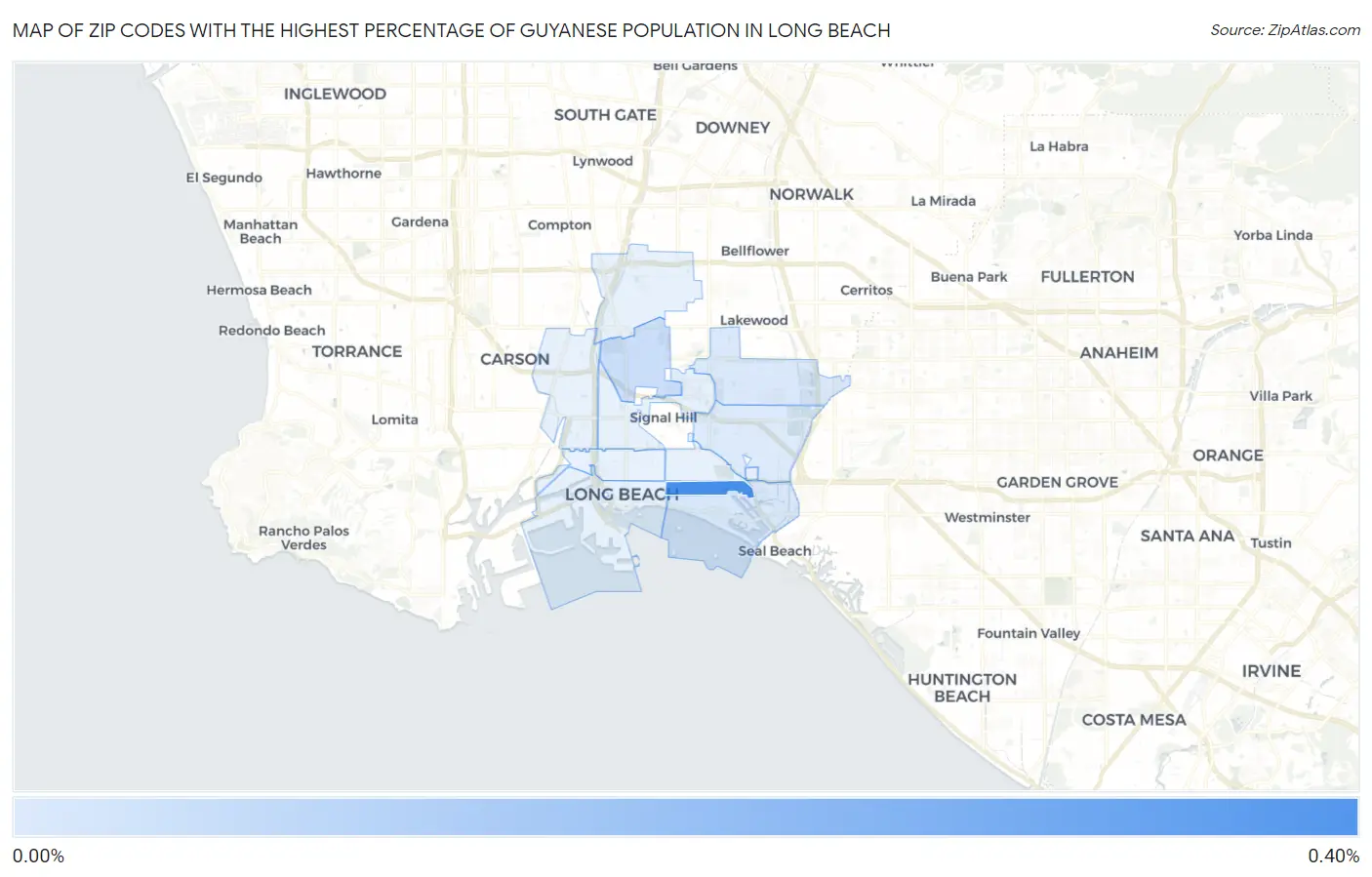 Zip Codes with the Highest Percentage of Guyanese Population in Long Beach Map