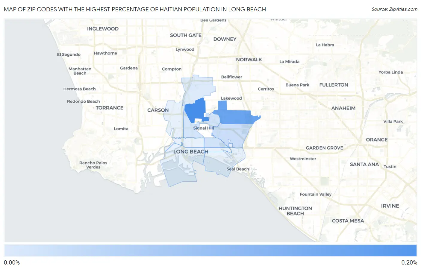 Zip Codes with the Highest Percentage of Haitian Population in Long Beach Map