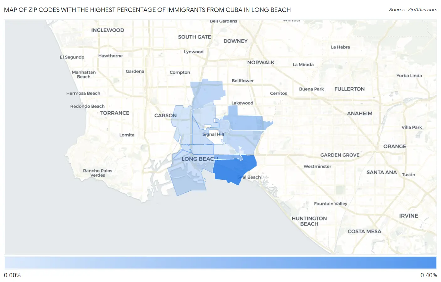 Zip Codes with the Highest Percentage of Immigrants from Cuba in Long Beach Map