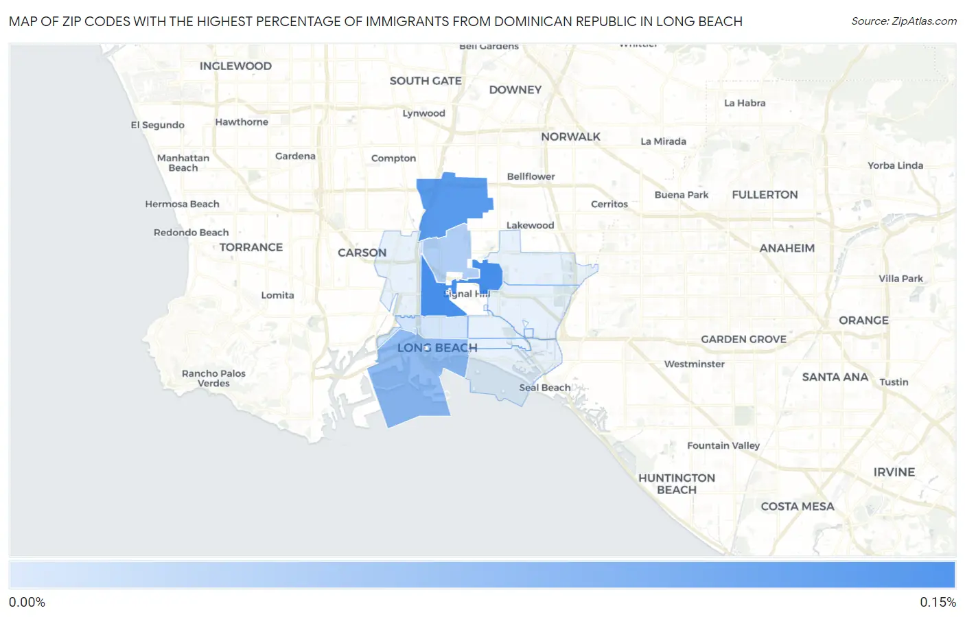 Zip Codes with the Highest Percentage of Immigrants from Dominican Republic in Long Beach Map