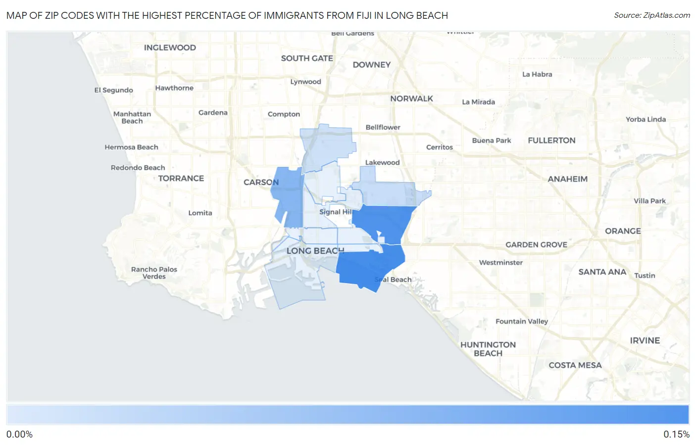Zip Codes with the Highest Percentage of Immigrants from Fiji in Long Beach Map