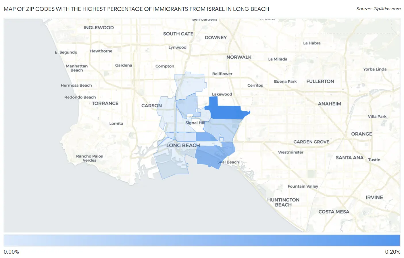 Zip Codes with the Highest Percentage of Immigrants from Israel in Long Beach Map