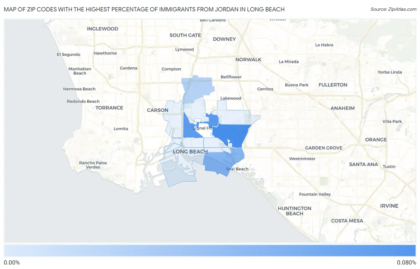 Zip Codes with the Highest Percentage of Immigrants from Jordan in Long Beach Map