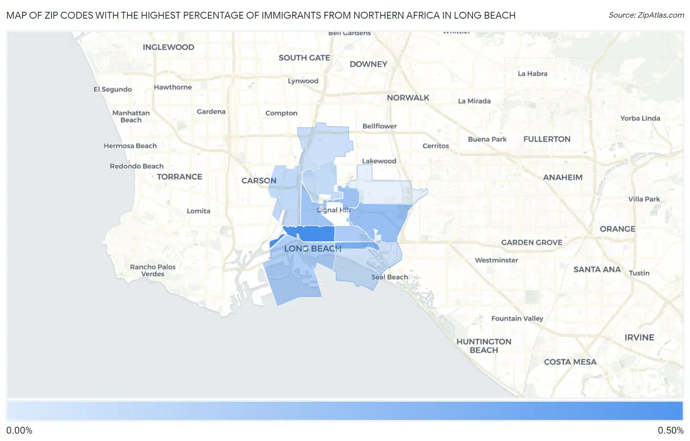 Zip Codes with the Highest Percentage of Immigrants from Northern Africa in Long Beach Map