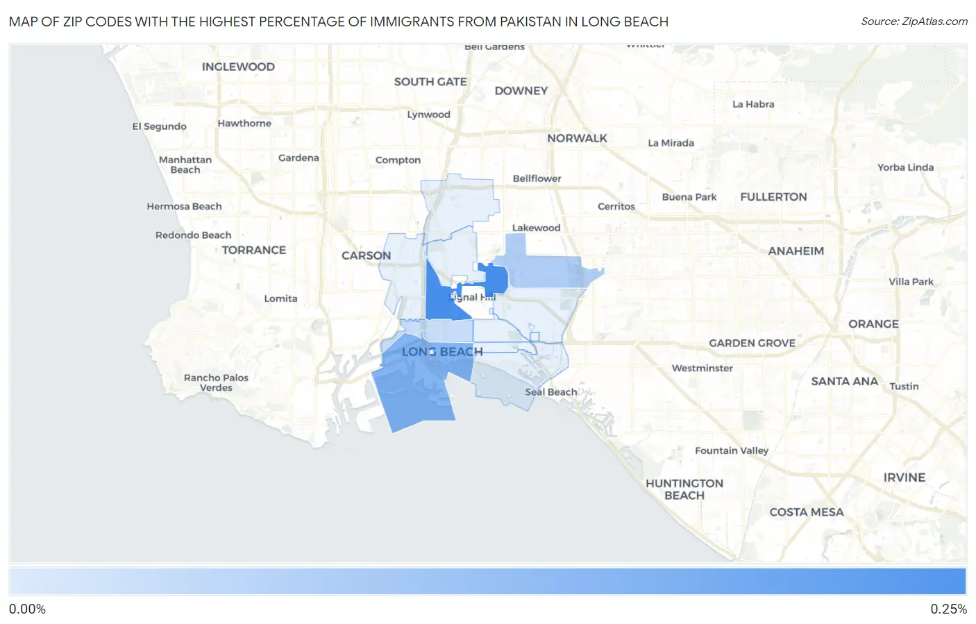 Zip Codes with the Highest Percentage of Immigrants from Pakistan in Long Beach Map