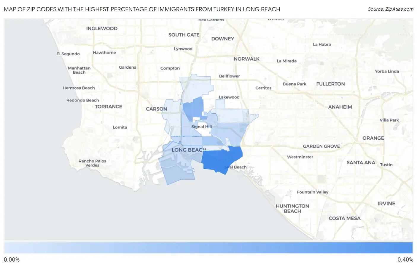 Zip Codes with the Highest Percentage of Immigrants from Turkey in Long Beach Map