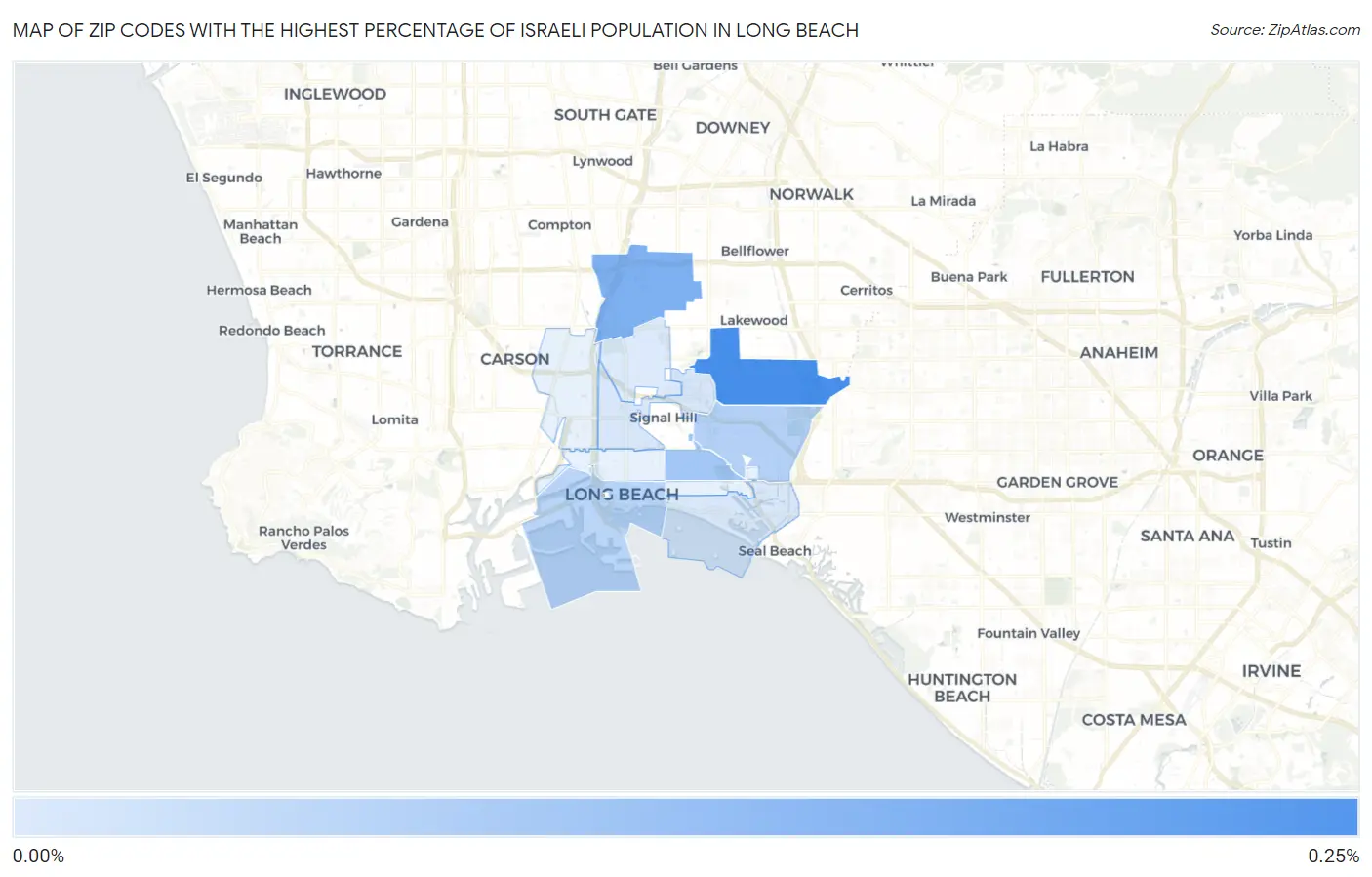 Zip Codes with the Highest Percentage of Israeli Population in Long Beach Map