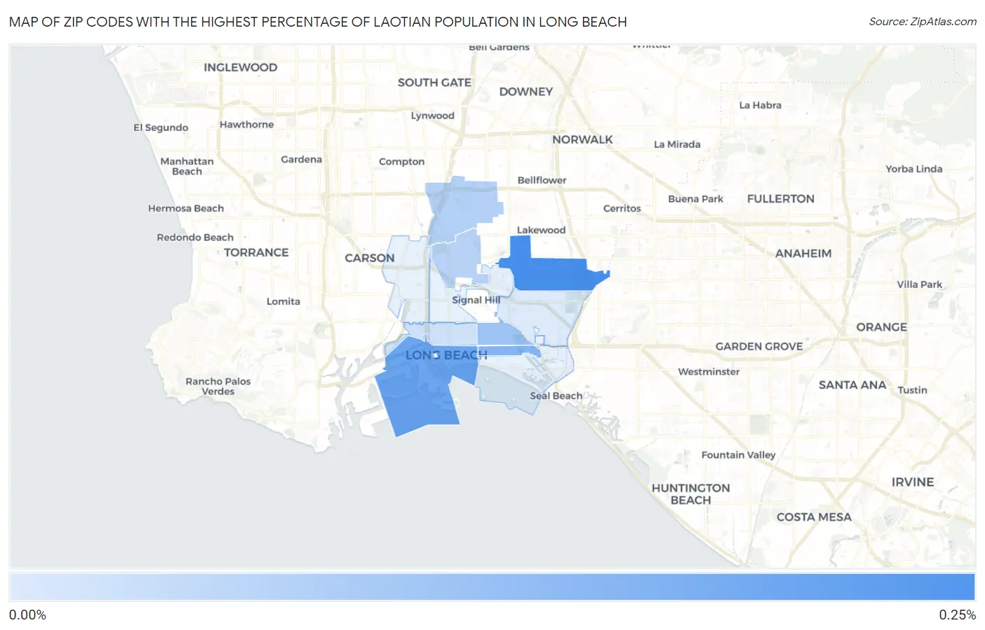 Zip Codes with the Highest Percentage of Laotian Population in Long Beach Map