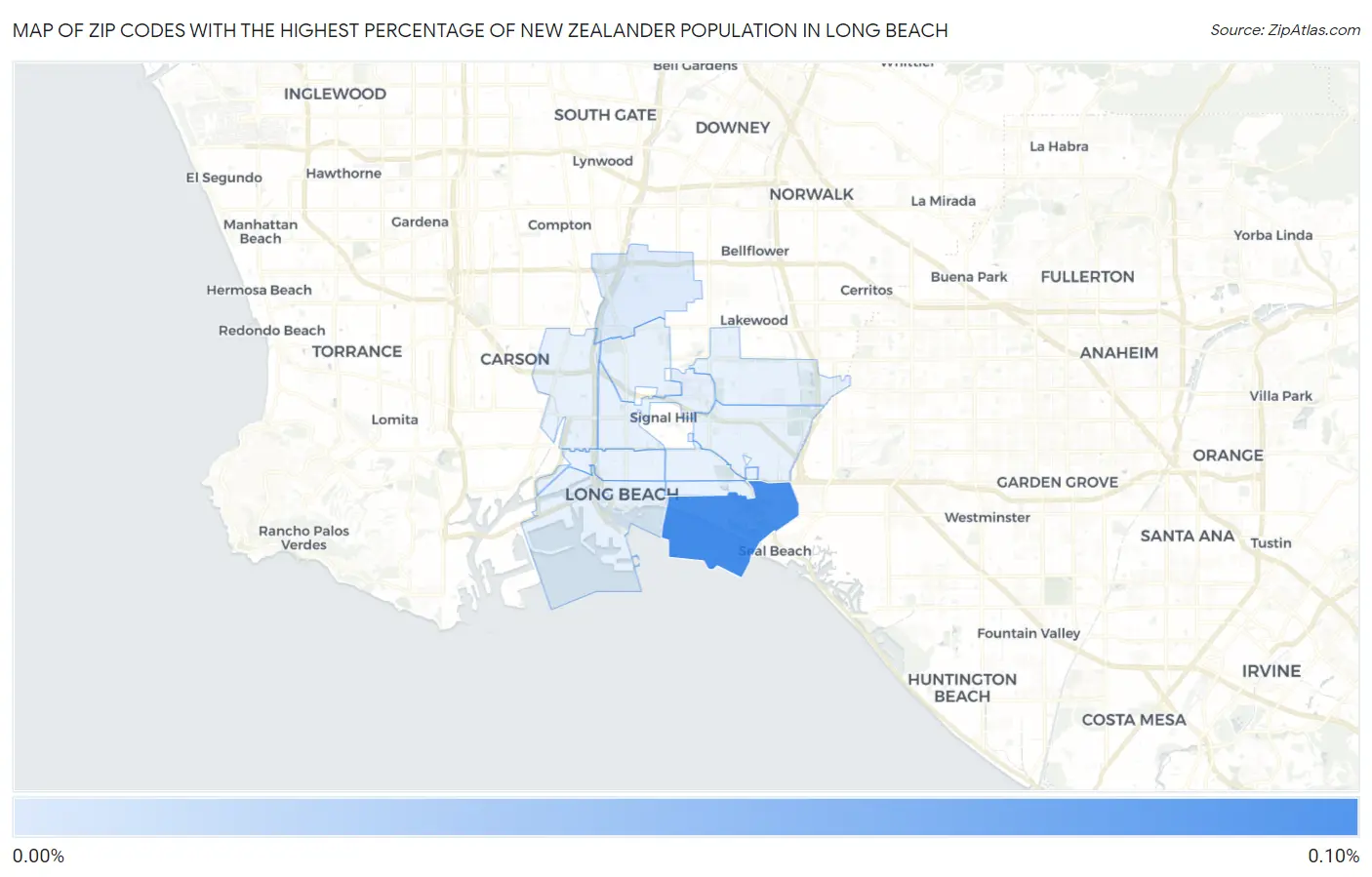 Zip Codes with the Highest Percentage of New Zealander Population in Long Beach Map