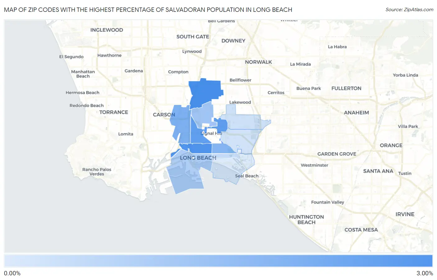 Zip Codes with the Highest Percentage of Salvadoran Population in Long Beach Map