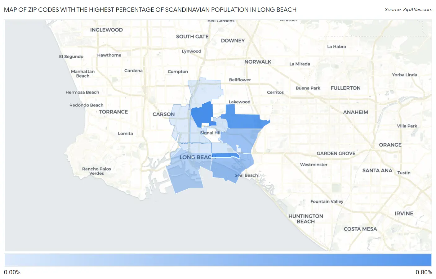 Zip Codes with the Highest Percentage of Scandinavian Population in Long Beach Map