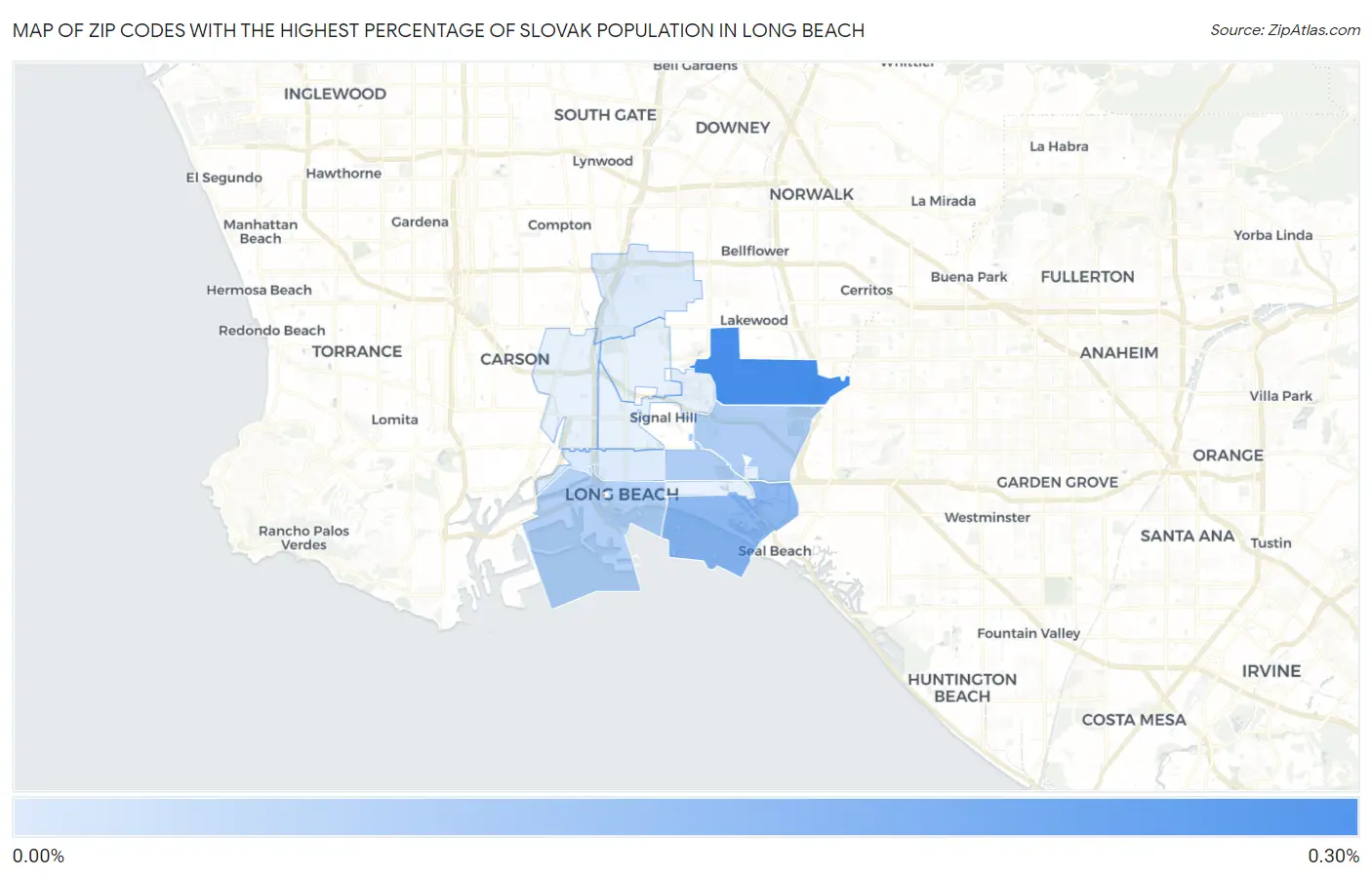 Zip Codes with the Highest Percentage of Slovak Population in Long Beach Map