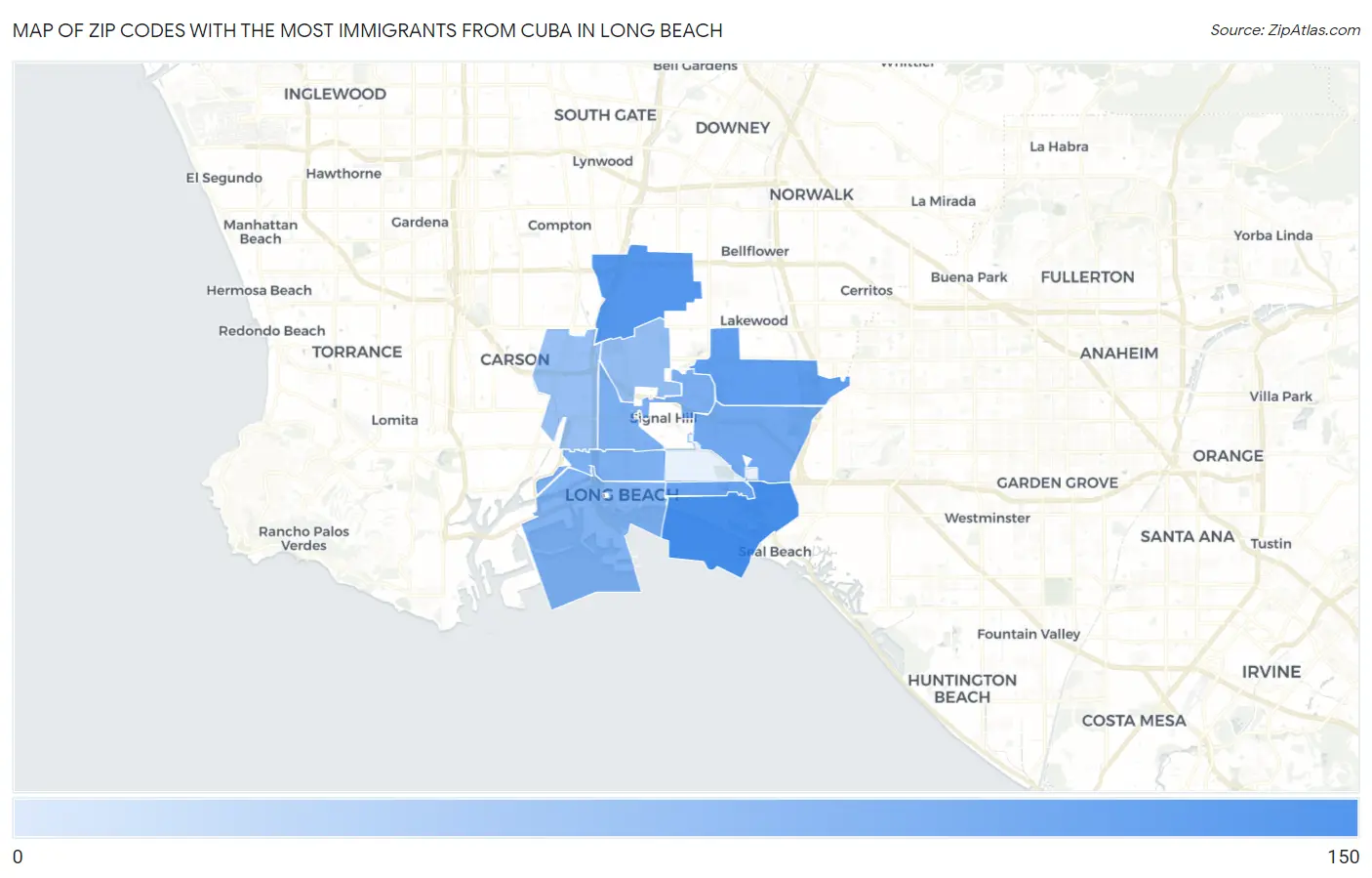 Zip Codes with the Most Immigrants from Cuba in Long Beach Map