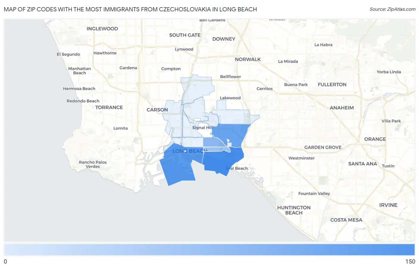 Zip Codes with the Most Immigrants from Czechoslovakia in Long Beach Map