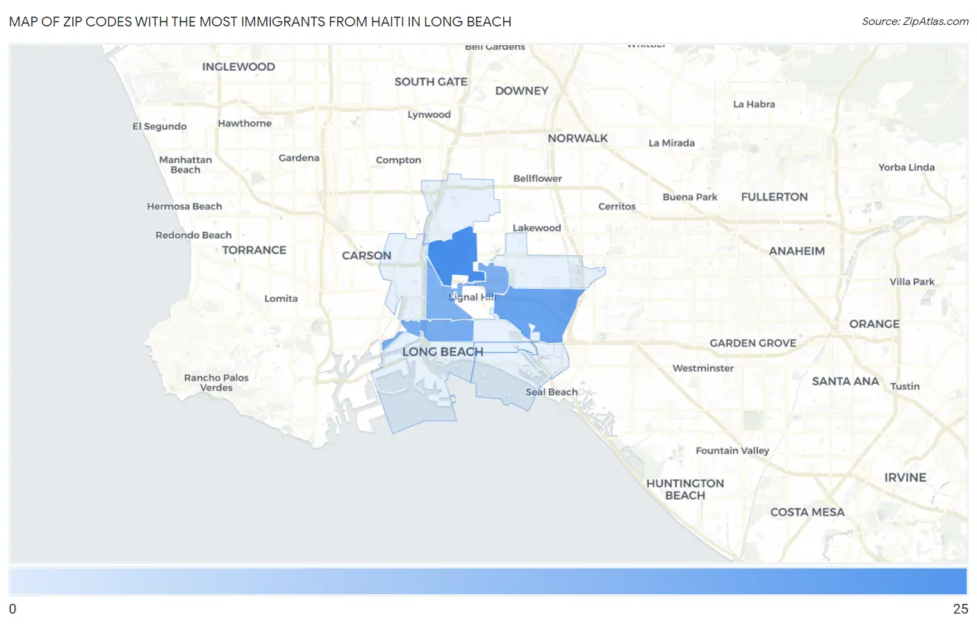 Zip Codes with the Most Immigrants from Haiti in Long Beach Map