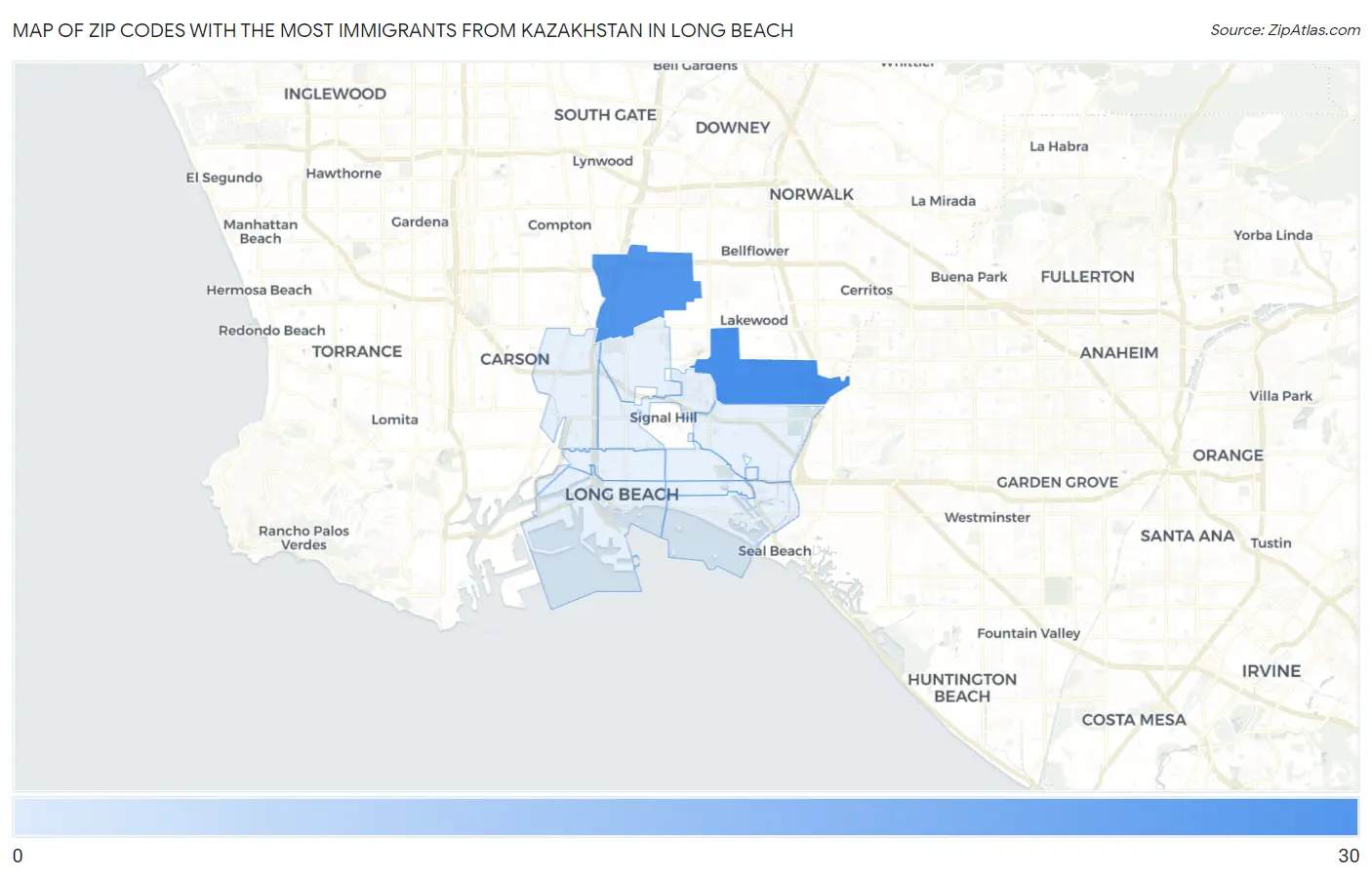 Zip Codes with the Most Immigrants from Kazakhstan in Long Beach Map