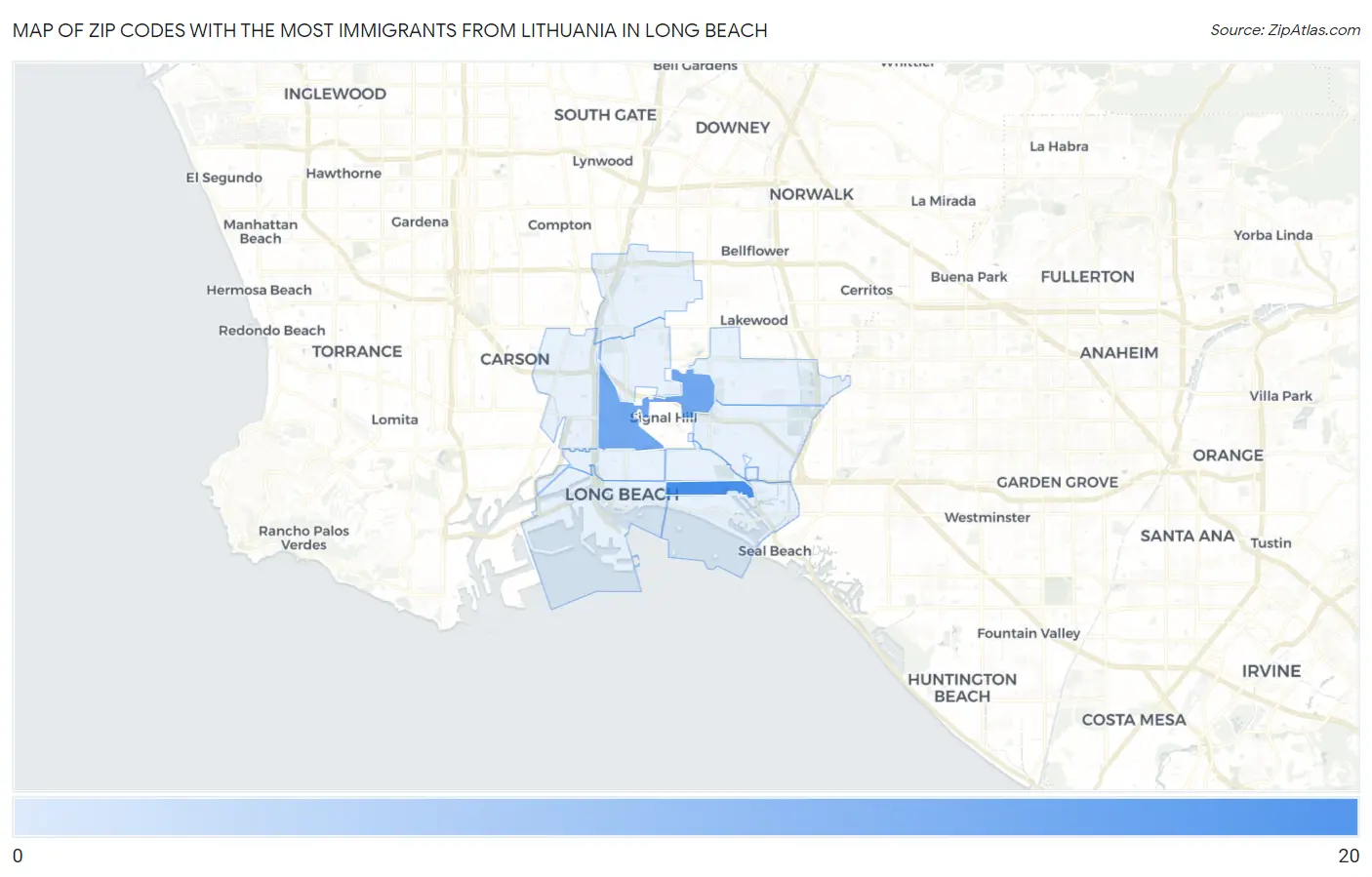 Zip Codes with the Most Immigrants from Lithuania in Long Beach Map