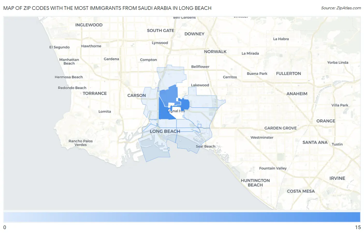 Zip Codes with the Most Immigrants from Saudi Arabia in Long Beach Map