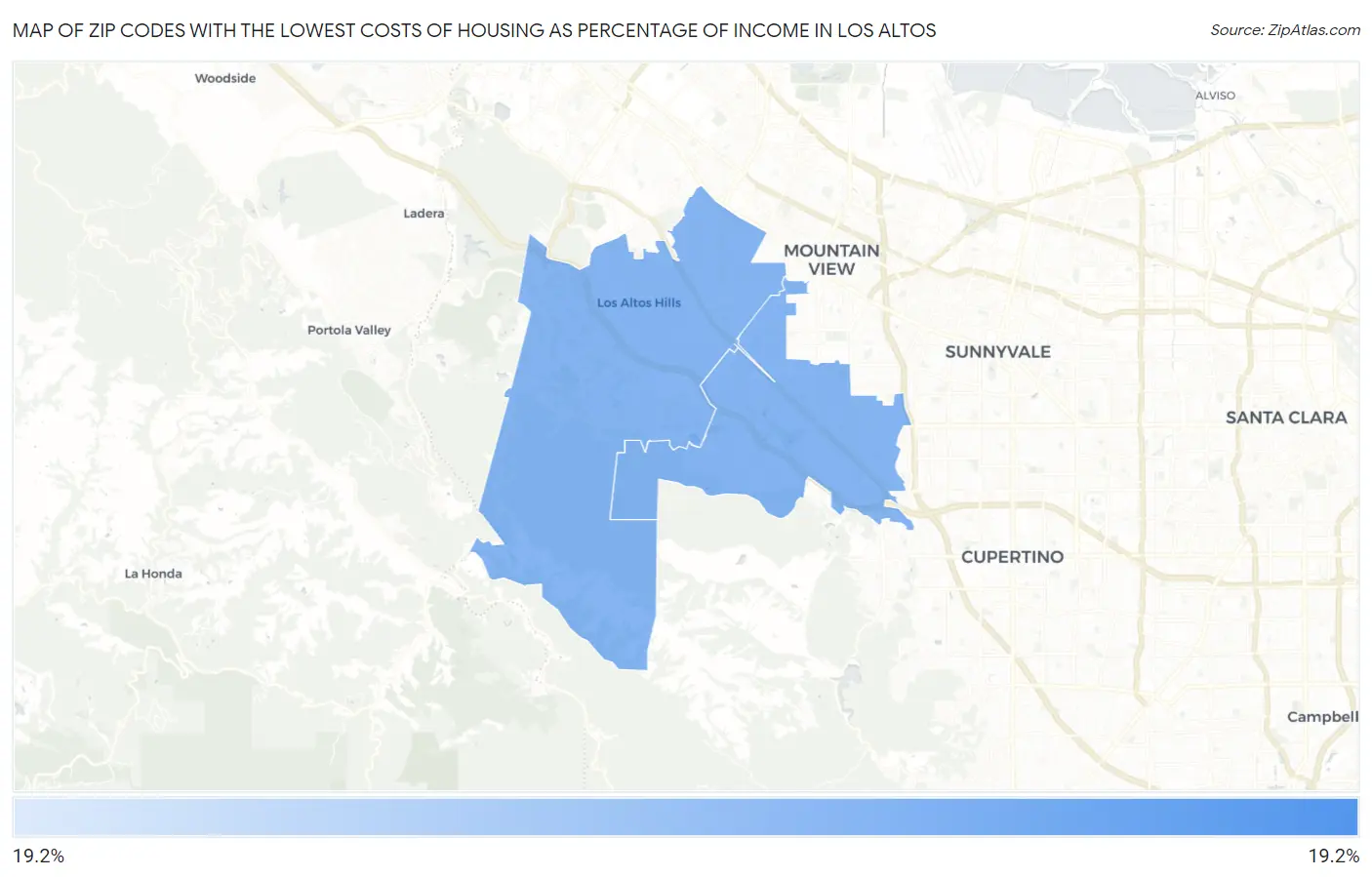 Zip Codes with the Lowest Costs of Housing as Percentage of Income in Los Altos Map