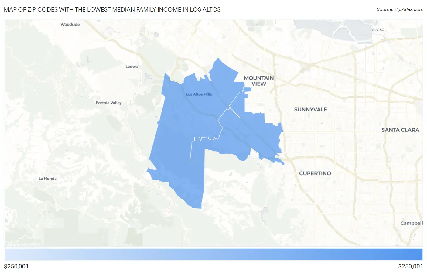 Zip Codes with the Lowest Median Family Income in Los Altos Map