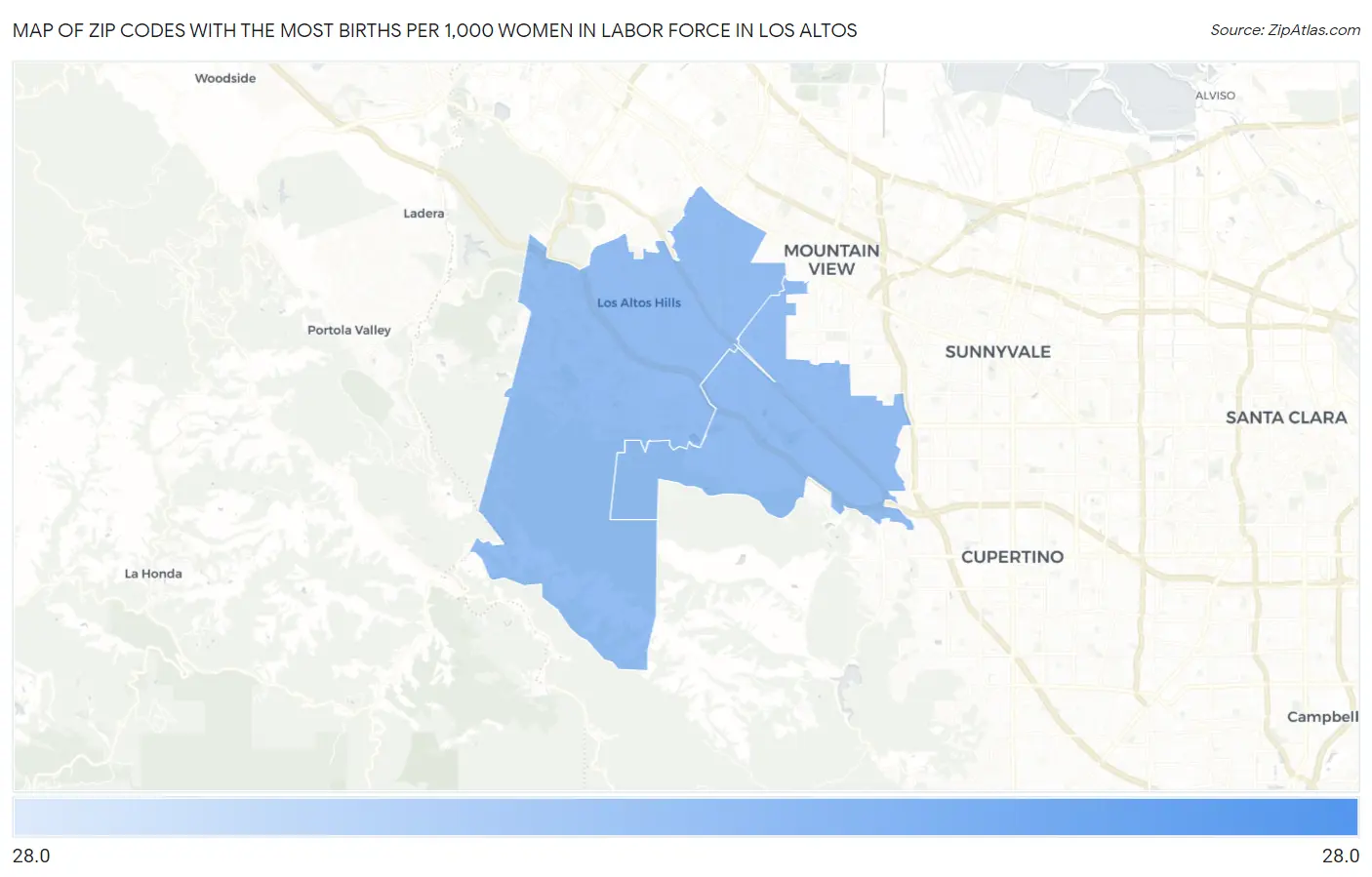 Zip Codes with the Most Births per 1,000 Women in Labor Force in Los Altos Map