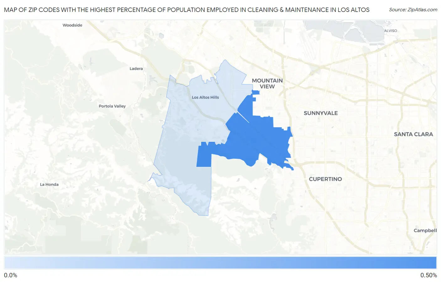 Zip Codes with the Highest Percentage of Population Employed in Cleaning & Maintenance in Los Altos Map