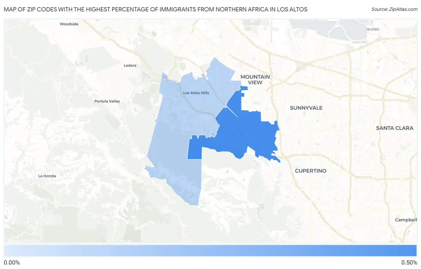 Zip Codes with the Highest Percentage of Immigrants from Northern Africa in Los Altos Map