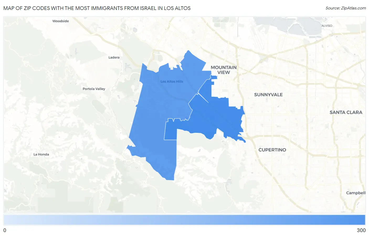 Zip Codes with the Most Immigrants from Israel in Los Altos Map