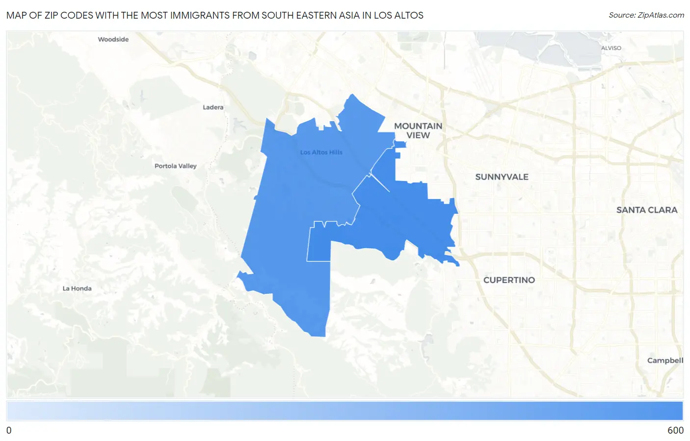 Zip Codes with the Most Immigrants from South Eastern Asia in Los Altos Map