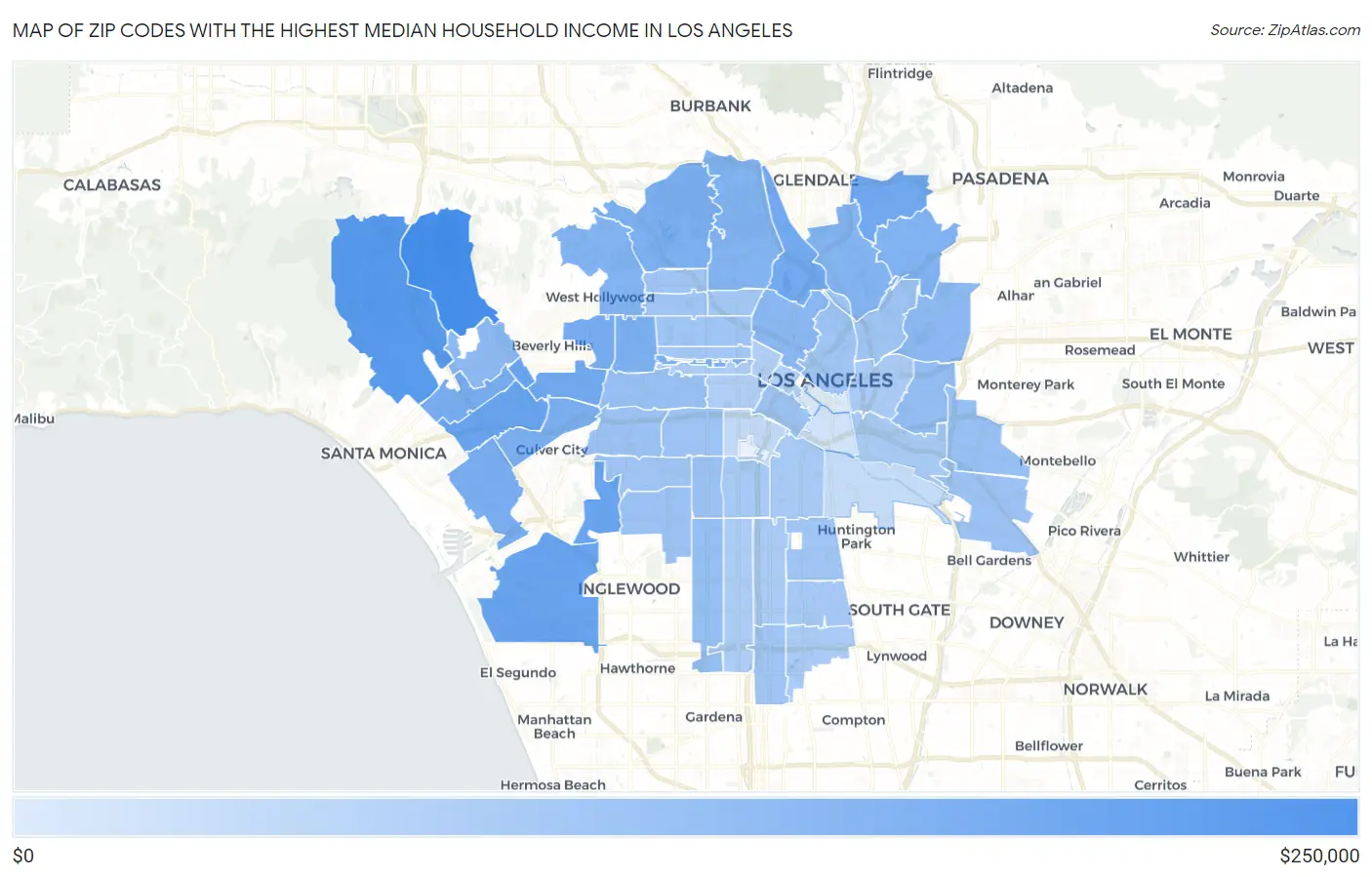 Highest Median Household in Los Angeles by Zip Code Zip Atlas