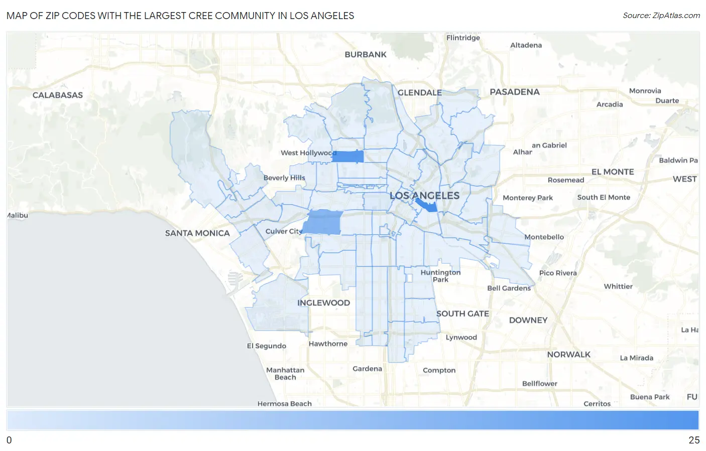 Zip Codes with the Largest Cree Community in Los Angeles Map