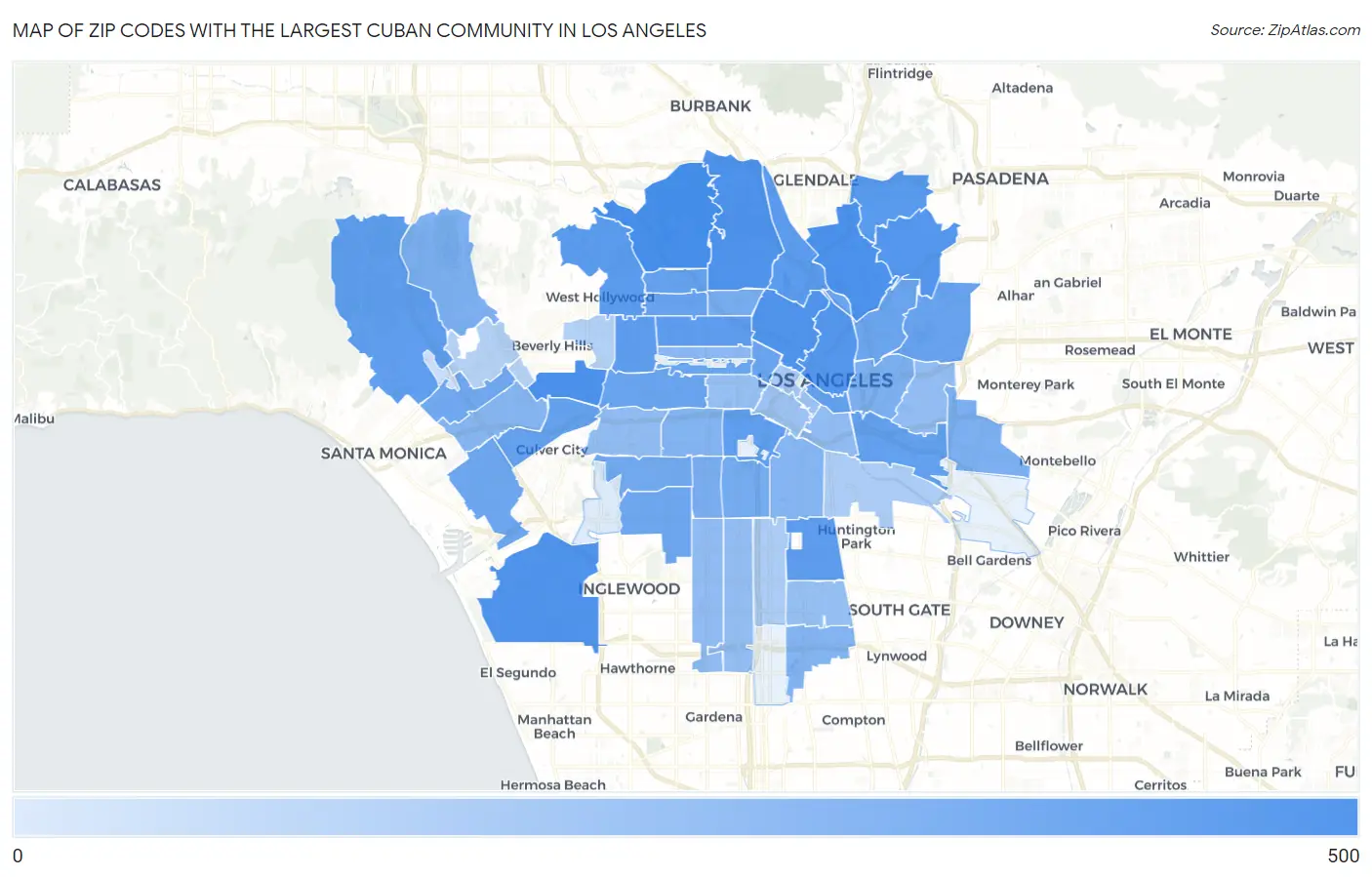 Zip Codes with the Largest Cuban Community in Los Angeles Map
