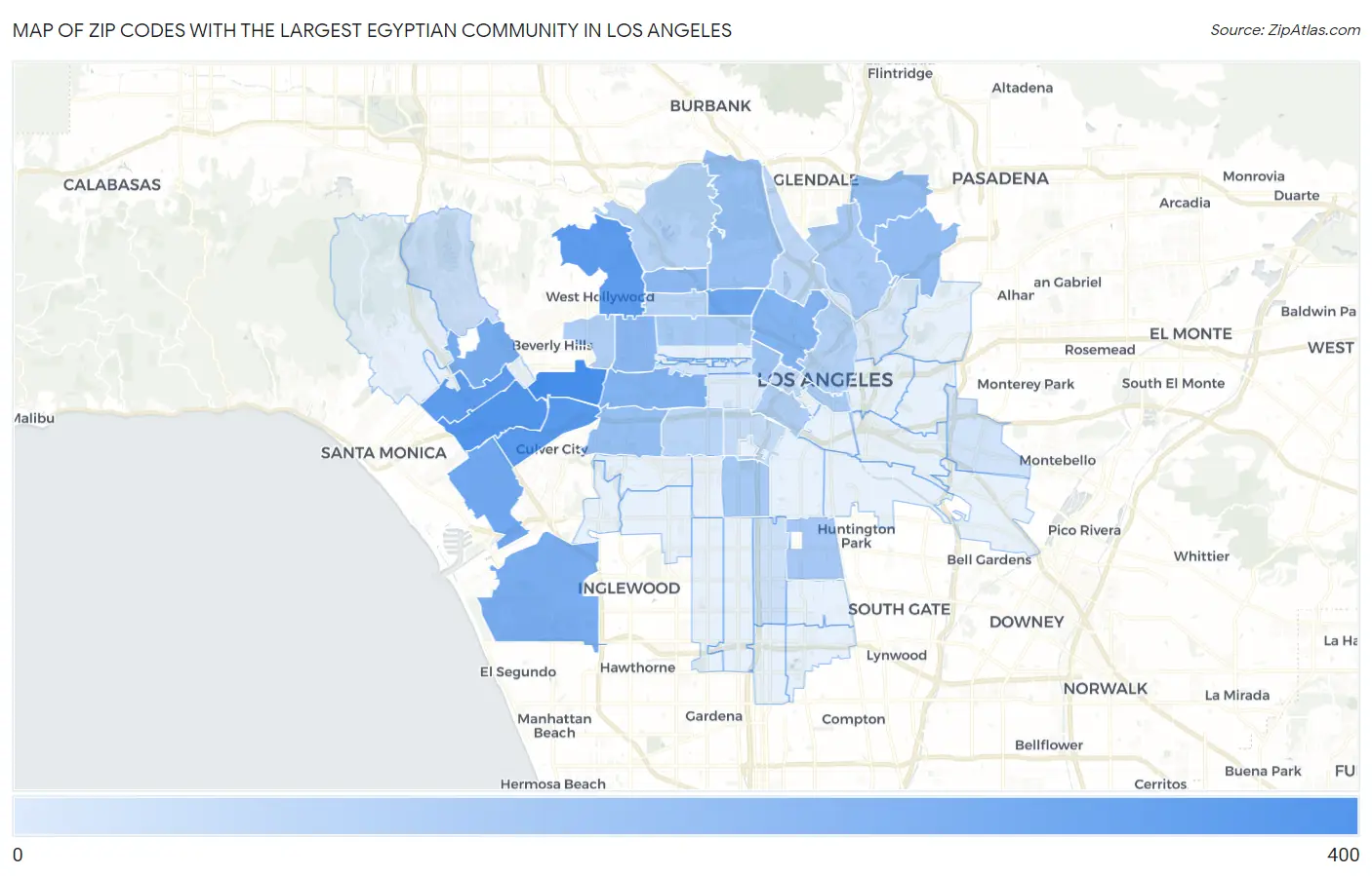 Zip Codes with the Largest Egyptian Community in Los Angeles Map