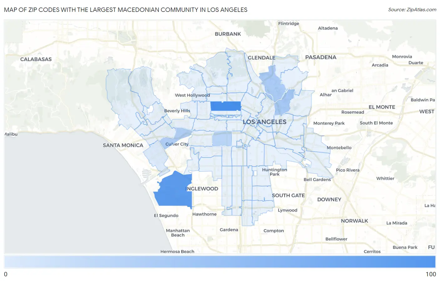Zip Codes with the Largest Macedonian Community in Los Angeles Map