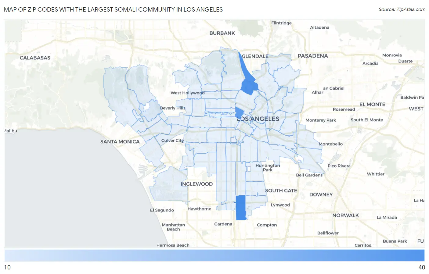 Zip Codes with the Largest Somali Community in Los Angeles Map