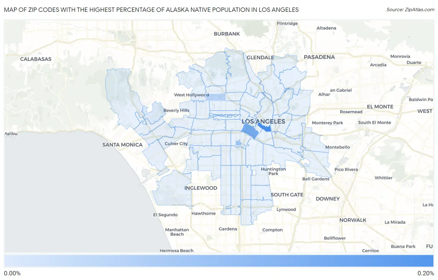 Zip Codes with the Highest Percentage of Alaska Native Population in Los Angeles Map