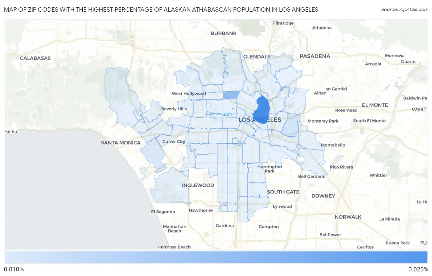 Zip Codes with the Highest Percentage of Alaskan Athabascan Population in Los Angeles Map