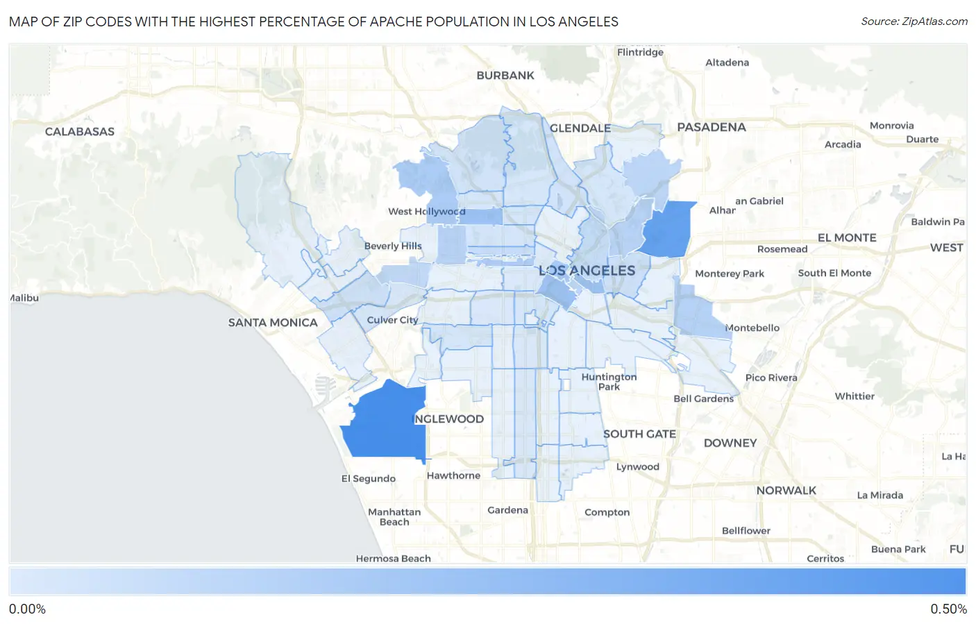 Zip Codes with the Highest Percentage of Apache Population in Los Angeles Map