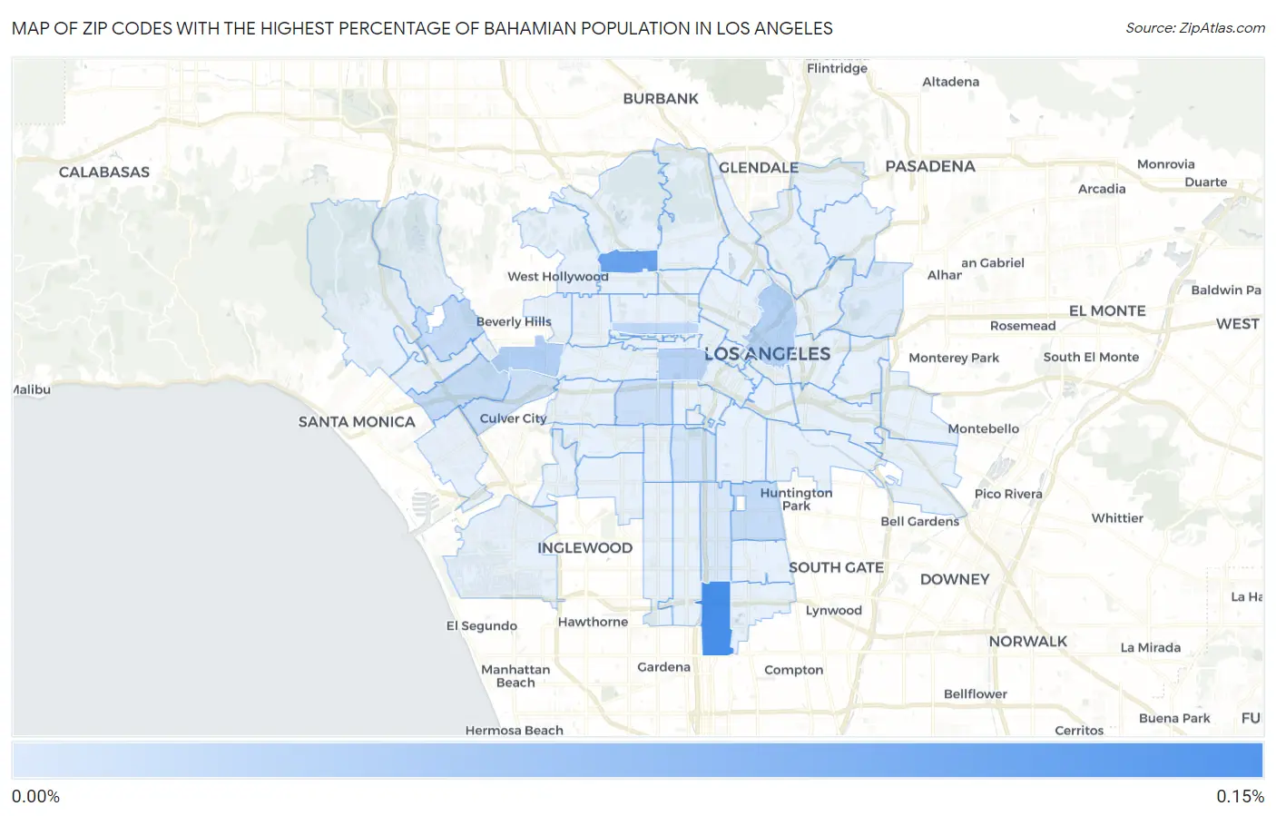 Zip Codes with the Highest Percentage of Bahamian Population in Los Angeles Map