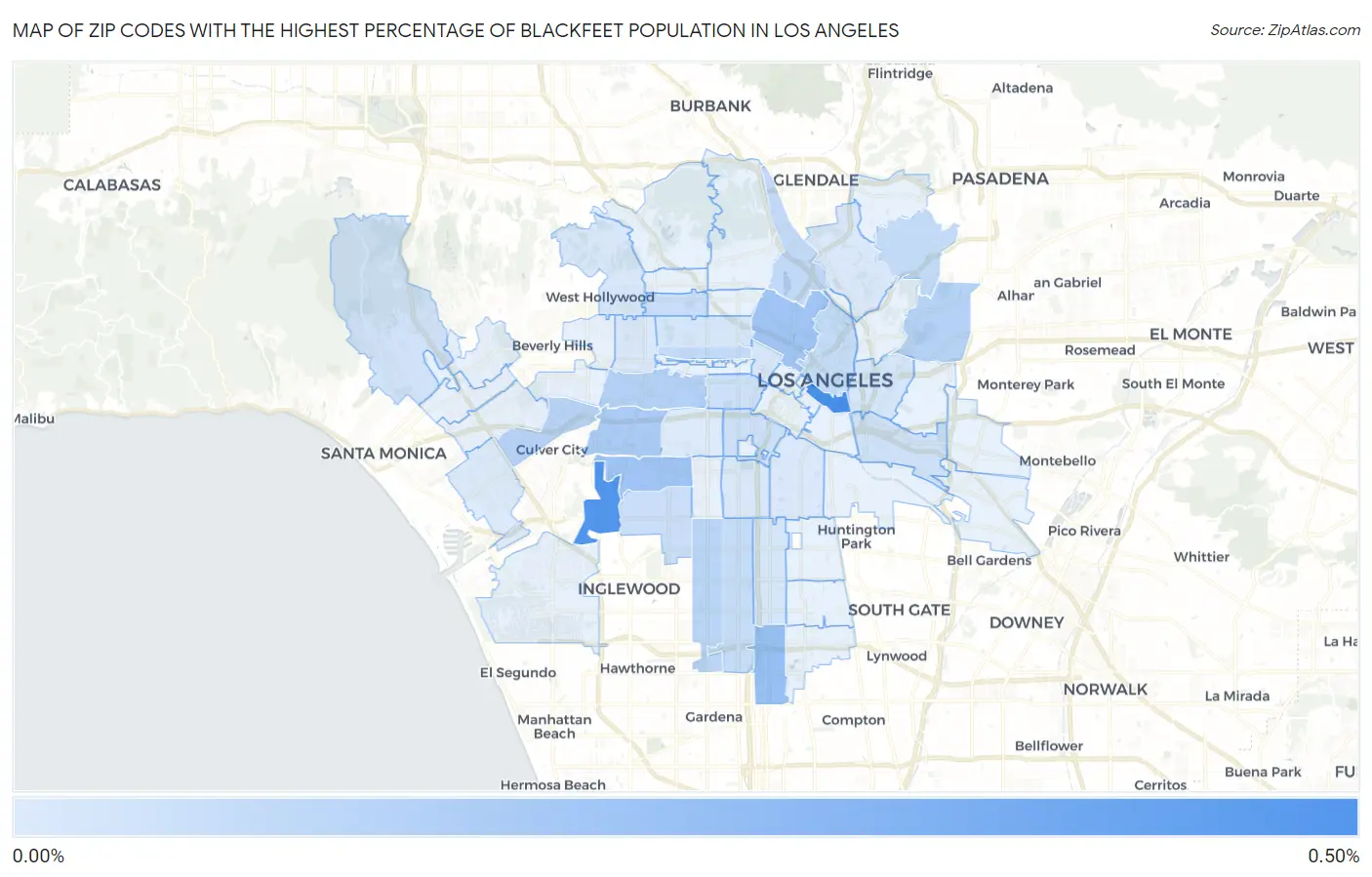 Zip Codes with the Highest Percentage of Blackfeet Population in Los Angeles Map