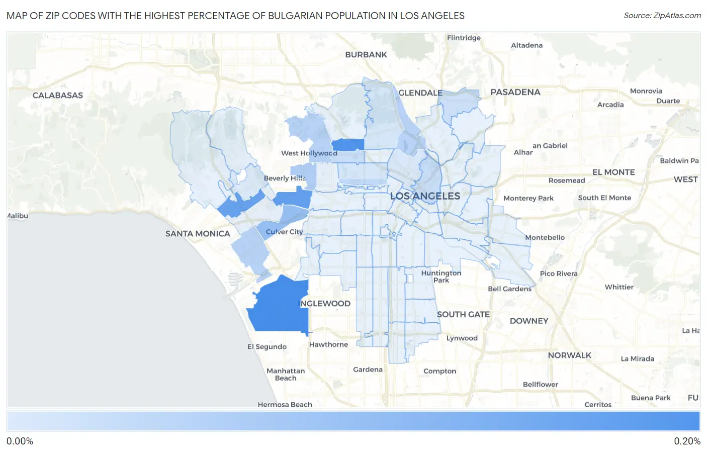 Zip Codes with the Highest Percentage of Bulgarian Population in Los Angeles Map