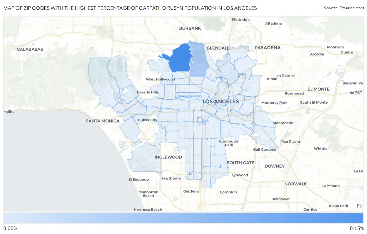 Zip Codes with the Highest Percentage of Carpatho Rusyn Population in Los Angeles Map