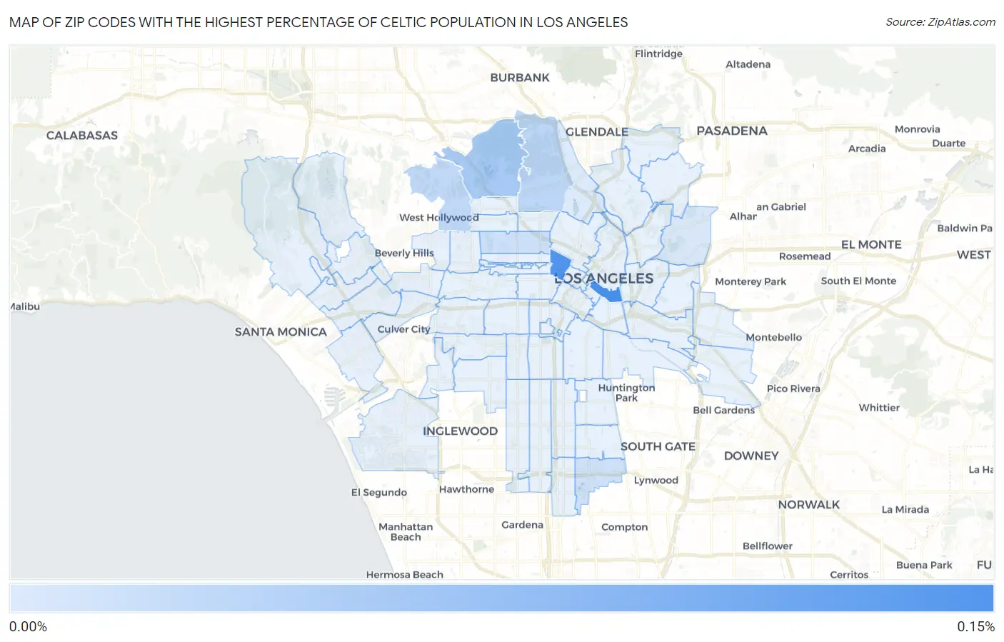 Zip Codes with the Highest Percentage of Celtic Population in Los Angeles Map