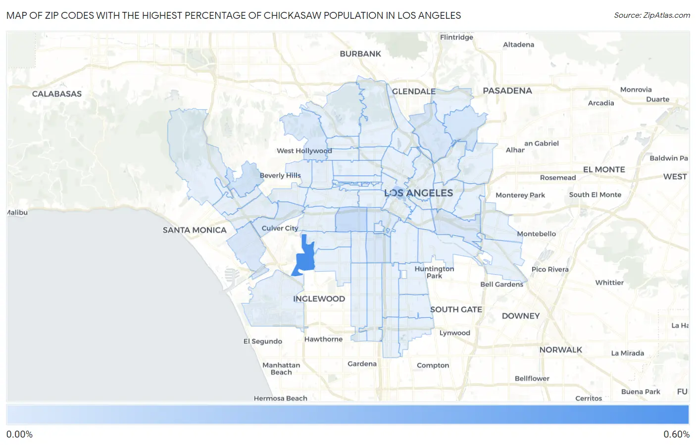 Zip Codes with the Highest Percentage of Chickasaw Population in Los Angeles Map