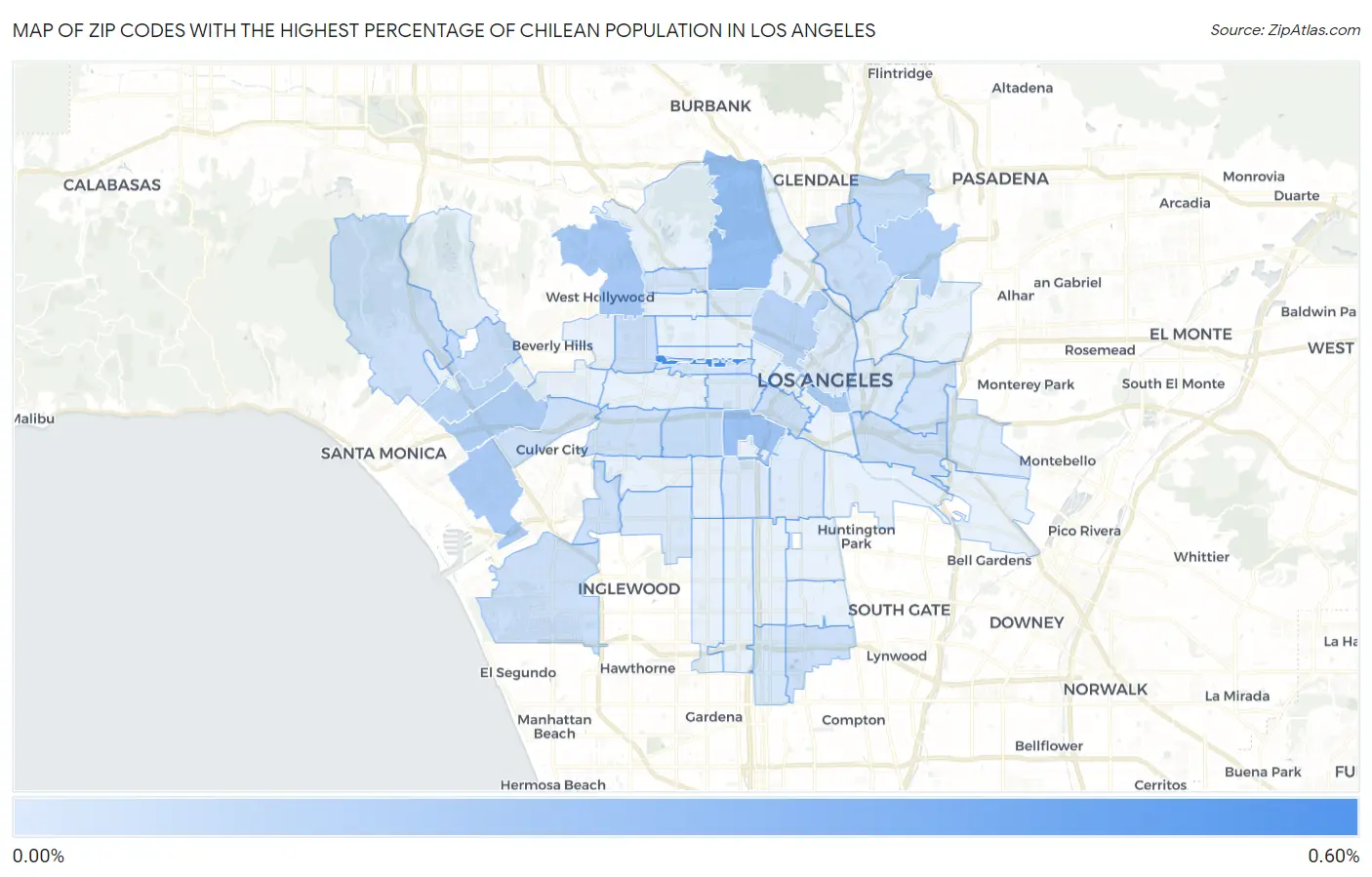 Zip Codes with the Highest Percentage of Chilean Population in Los Angeles Map