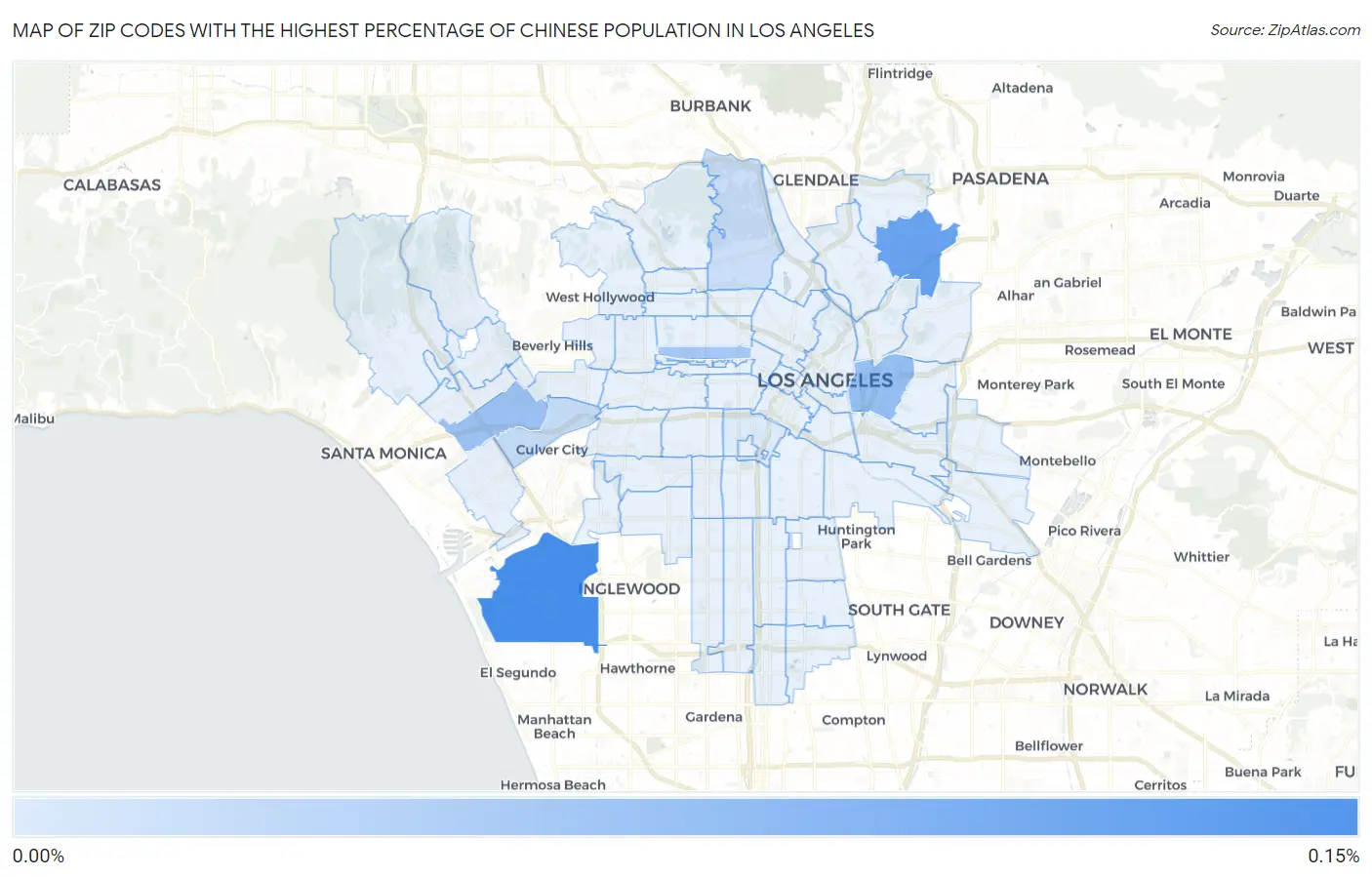 Zip Codes with the Highest Percentage of Chinese Population in Los Angeles Map
