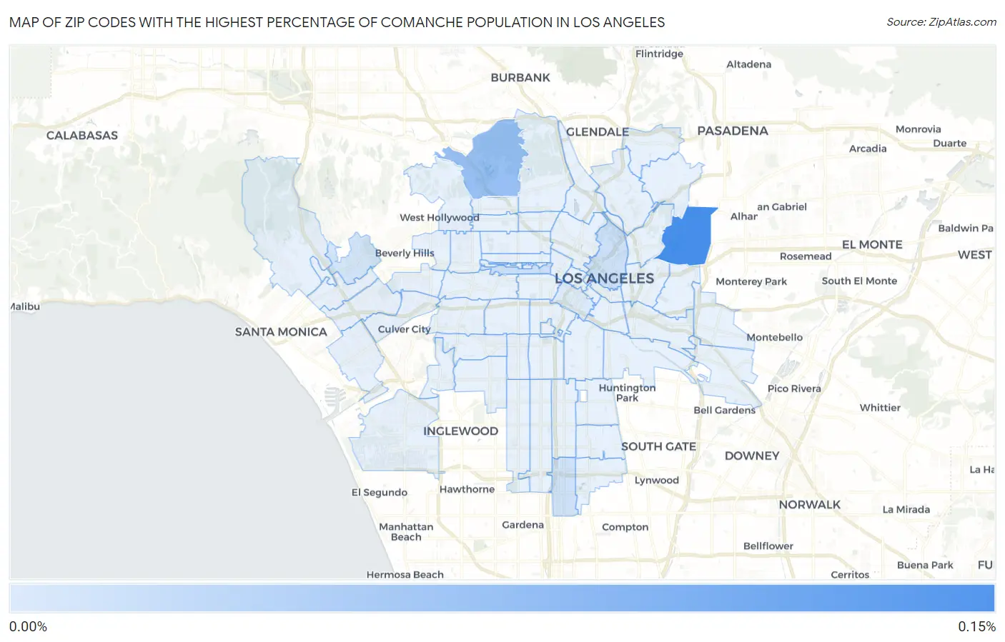 Zip Codes with the Highest Percentage of Comanche Population in Los Angeles Map