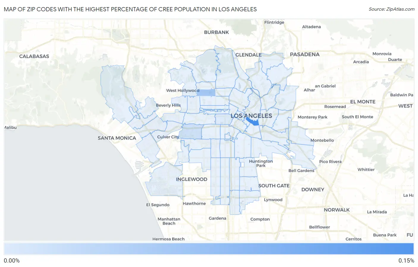 Zip Codes with the Highest Percentage of Cree Population in Los Angeles Map